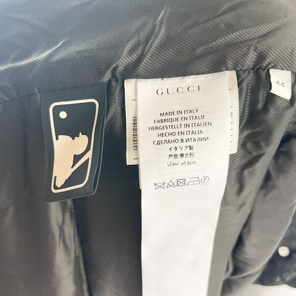 GUCCI NWT Women's NY Yankees Jacquard Lace Trim Long Puffer Coat Black Size L - Picture 12 of 16